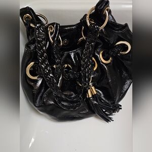 MK Limited edition W Grommet W/ Braided Shoulder Strap Black Leather Hobo Bag